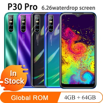 

P30 pro 4G RAM 64G ROM MTK6580 Quad core mobile phones Android13MP face ID 6.26" waterdrop screen Global version smartphones