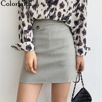 

Colorfaith 2020 Fashionable Women Skirt Spring Autumn Plaid Package Hip Button Fashionable Pencil Mini Skater Skirt SK7099