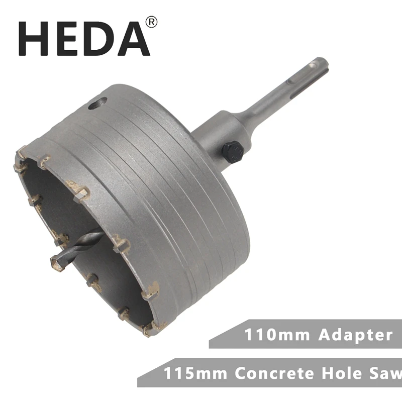 HEDA 115mm Concrete Tungsten Carbide Alloy Core Hole Saw SDS PLUS Electric Hollow Drill Bit Air Conditioning Pipe Cement Stone
