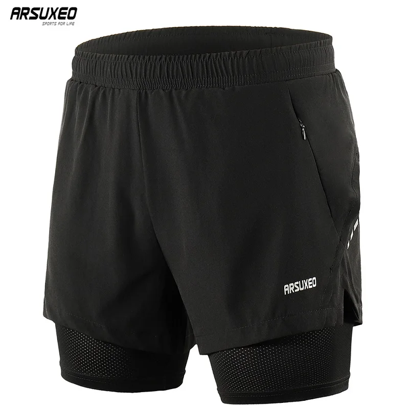 

ARSUXEO 2019 Men Running Shorts 2 in 1 Quick Dry Active Training Exercise Jogging Sports Shorts with Longer Liner B202