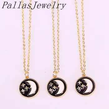 

10Pcs Fashion Golden Jewelry White Black Enamel and Cz Paved Round Pendant Charm Necklaces For Women