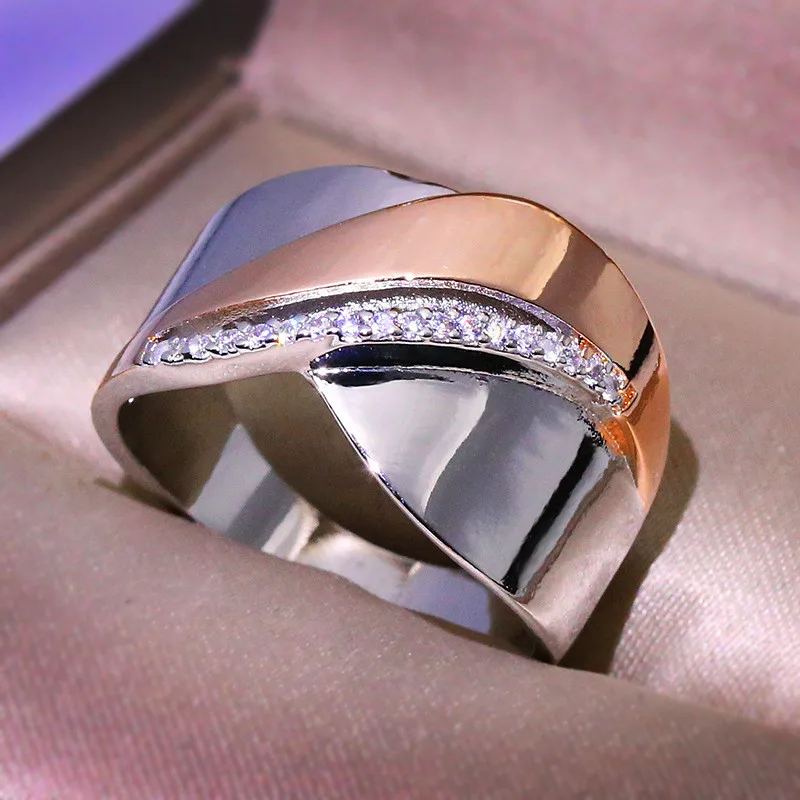 Очаровательное женское кольцо для помолвки, элегантное серебряное розовое золото, маленький Фианит, каменное кольцо, винтажные вечерние свадебные кольца для женщин