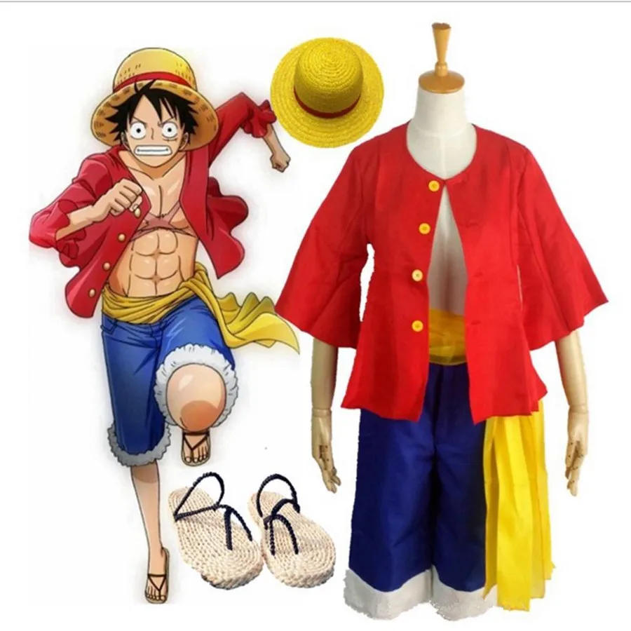 Аниме one piece Monkey D Косплей Луффи костюм комплект пальто брюки сандалии обувь шапки