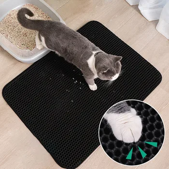 

Pet Cat Litter Mat EVA Double-layer Cat Litter Trapper Mats Waterproof Bottom Non-slip Pet Mat for Cats Plastic Black/grey