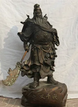 

318 Chinese Bronze Folk Stand Guan Gong Yu Warrior God knight sword Statue