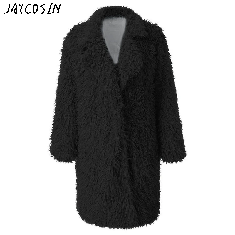 JAYCOSIN, индивидуальное цветное пальто, женское теплое пальто из искусственной шерсти, куртка с отворотом, длинная стильная зимняя верхняя одежда, меховая куртка#11