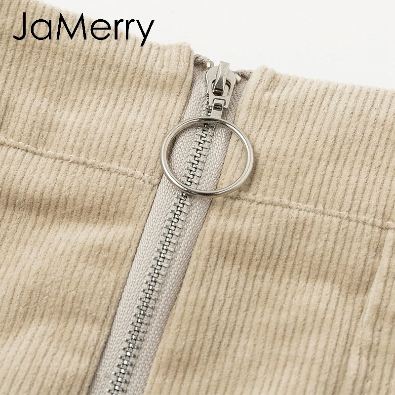 JaMerry, винтажная Женская Вельветовая Осенняя юбка, высокая талия, на молнии, офисные короткие юбки, зимняя женская Повседневная Уличная мини-юбка