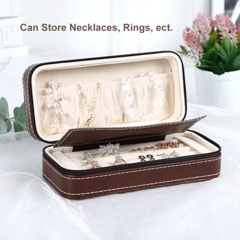 

Portable Travelling Zipper Bag Earrings Rings Hand Chains Necklaces Collector Storage Case Travel Leather Jewelry Organizer Box