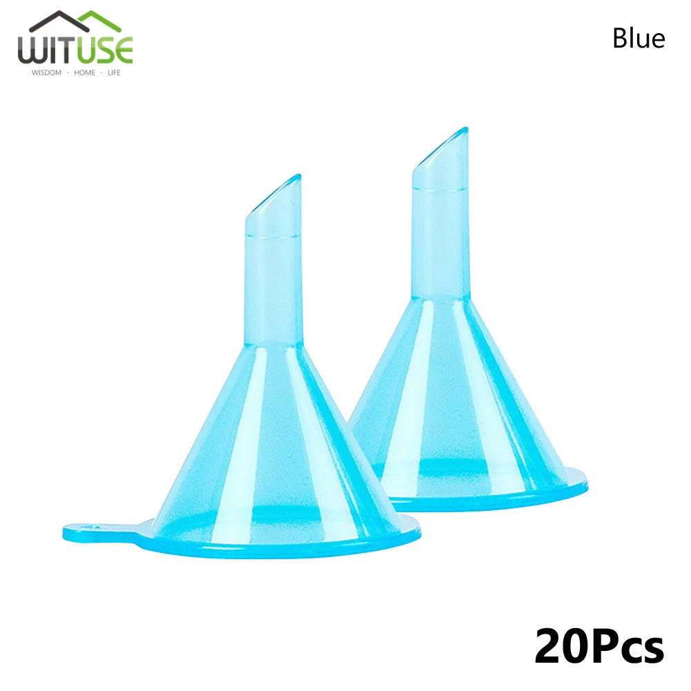 20pcs Blue 10pcs 20Pcs Portable Mini Plastic Filling Funnel For Perfume Diffuser Bottle Mini Liquid Oil Funnels Labs Kitchen Specialty Tool - Color: 20pcs Blue