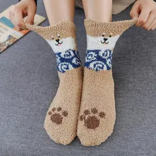 Женские носки милые носки пушистые женские милые носки с принтом кошки Теплые Зимние коралловые флисовый носок TC21