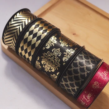 

1" 25mm 10 yards glitter laser gold foil printed grosgrain satin ribbons Birthday Business gift packaging DIY handmade materials