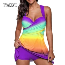 Сексуальный градиентный купальник размера плюс с юбкой, женский купальник из двух частей с эффектом пуш-ап, пляжная одежда, купальный костюм, платье, большой бюст, монокини, S~ 5XL