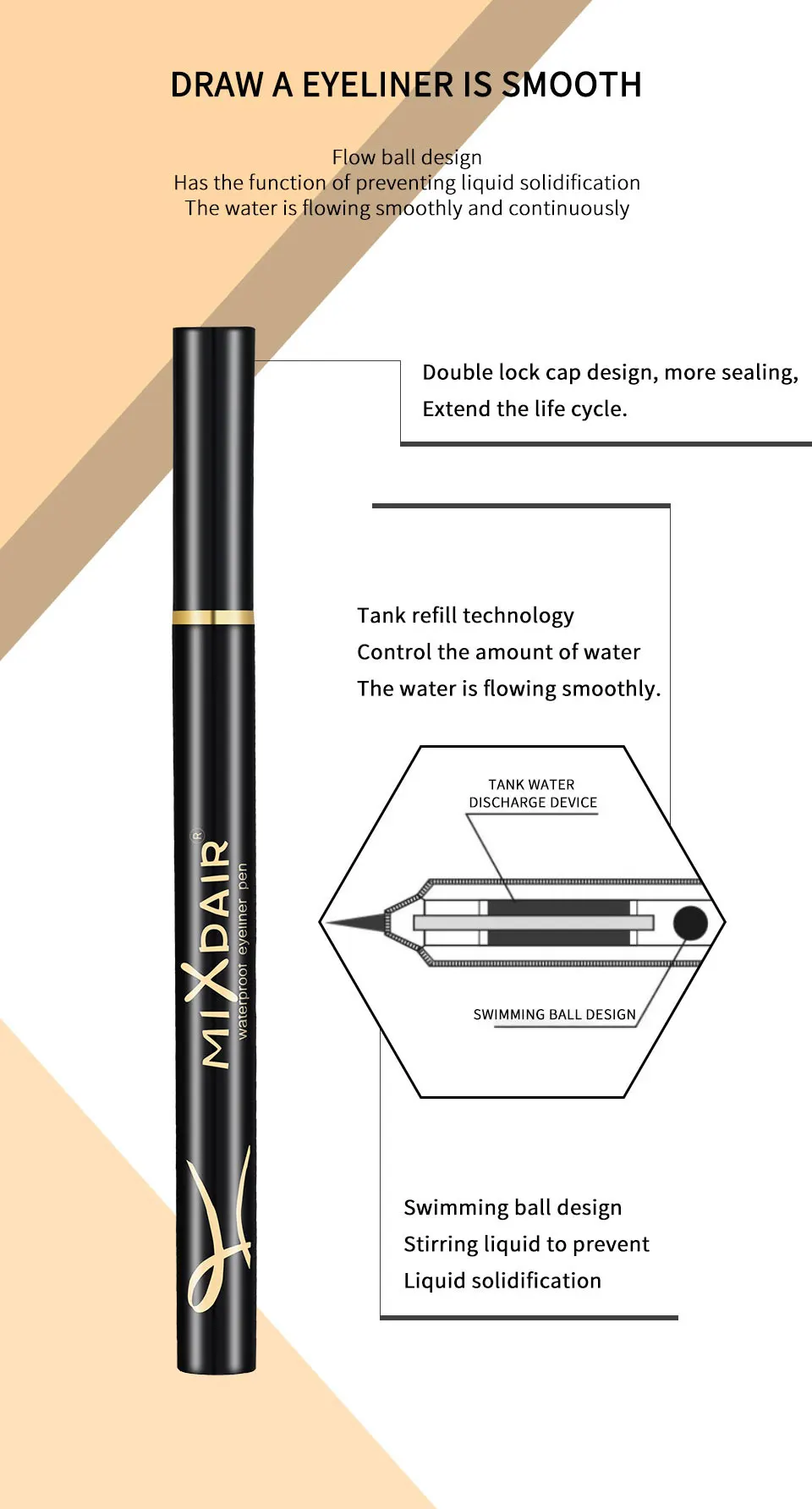 MIXDAIR подводка для глаз, подводка для глаз, стойкая водостойкая черная жидкая Ручка для глаз, косметические инструменты для макияжа