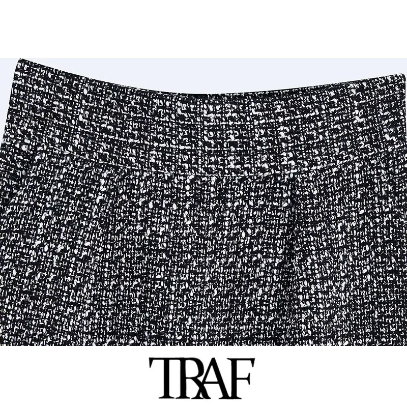 TRAF, женская, винтажная, элегантная, с бахромой, твидовая, в клетку, юбка миди, модная, высокая талия, сзади, с отверстиями, женские юбки, на каждый день, Faldas Mujer