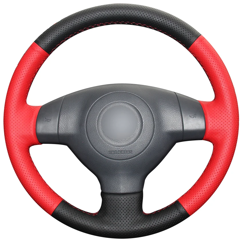 Black Natural Leather Red Natural Leather Car Steering Wheel Cover for
