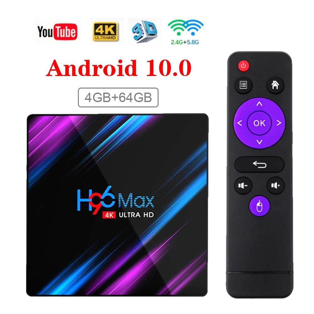 H96 MAX RK3318 4K HD Смарт ТВ Box Android 10 5G двухдиапазонный Wi-Fi Bluetooth компьютерной приставки к