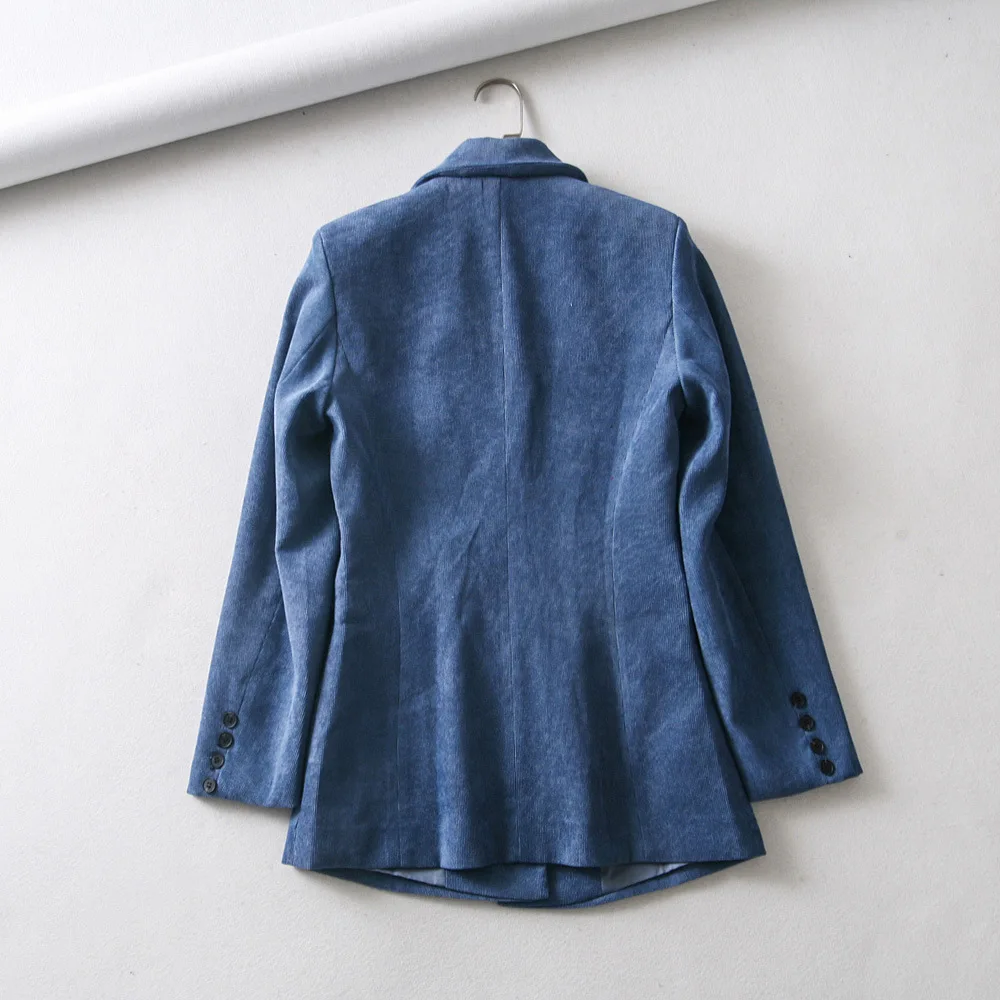 

2018 Autumn New Style Retro One-Button Corduroy Mid-length Long Sleeve Suit Women's