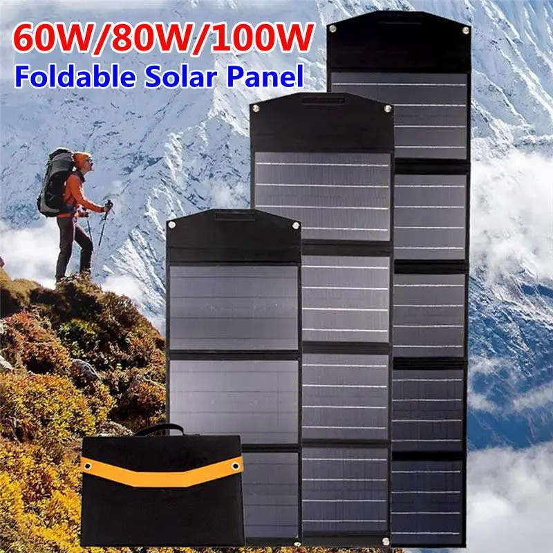 

Складная солнечная панель, 60 Вт, 80 Вт, 100 Вт, зарядное устройство на солнечных батареях постоянного тока 18 в, USB 5 В, портативные солнечные батареи для уличных телефонов, автомобильных аккумуляторов