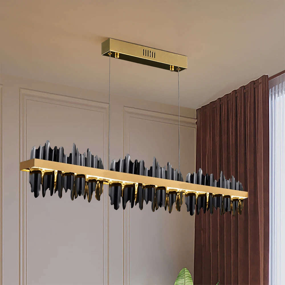 Moderne Rechteck wohnzimmer Kronleuchter mit fernbedienung Design LED hanglamp Küche Insel Gold/Schwarz Leuchten