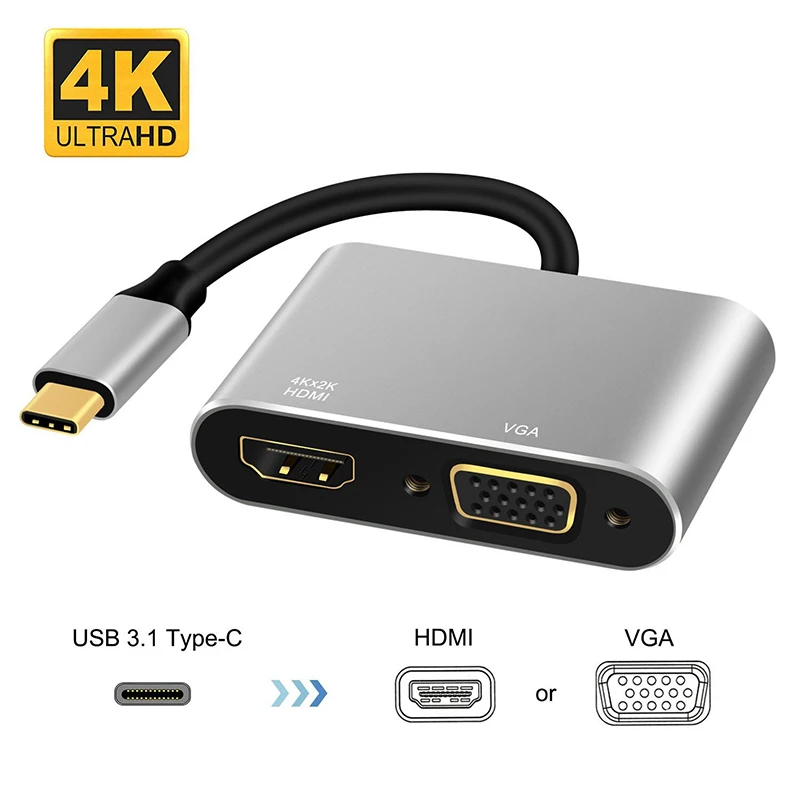 Конвертеры адаптер USB 3,1 4K HD HDMI VGA адаптер Тип C к VGA HDMI видео конвертер многопортовый концентратор для samsung Macbook HDTV