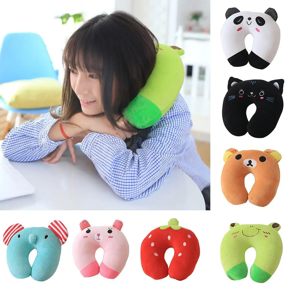 

Cat Frog Panda Pig U Shaped Neck Support Pillow Travel Flight Headrest Cushion Cartoon Cats Soft Cushion Dolls Gift for kids