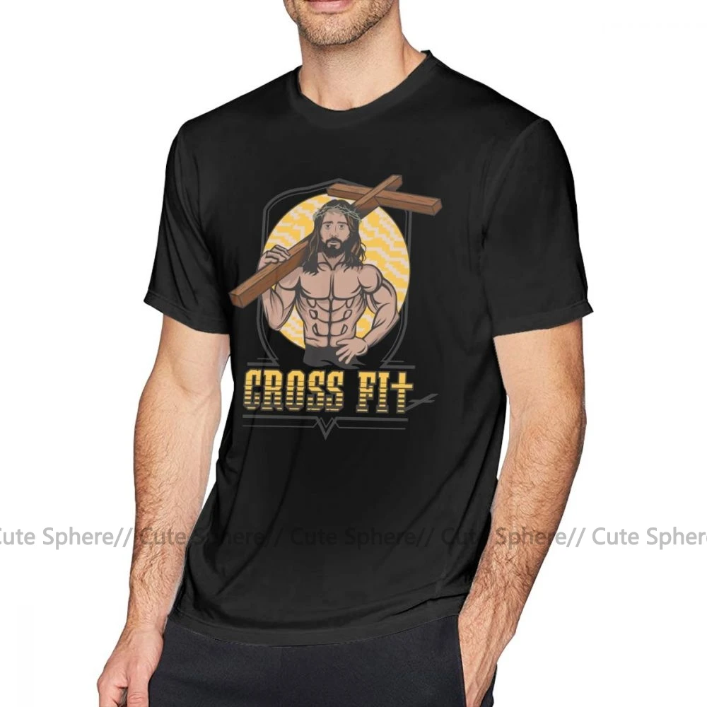 Христианская футболка Jesus CrossFit, футболка с коротким рукавом, Мужская футболка, модный принт, потрясающая хлопковая ХХХ футболка - Цвет: Black