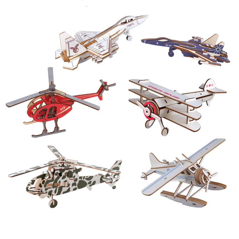 

3D Mini Airplane Simulation Wooden Puzzle 3D Stereo Puzzle Children Educational Toys DIY Children Jigsaw Kids Toys