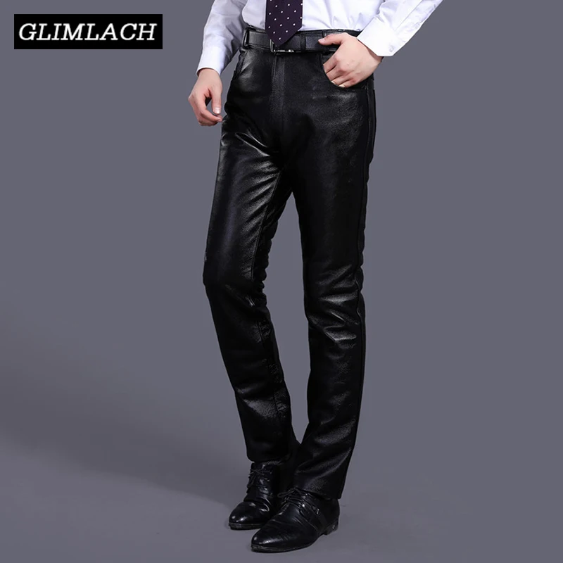 Mens Luxury Cowskin Real Leather Trousers Plus Size Loose Genuine Cow ...