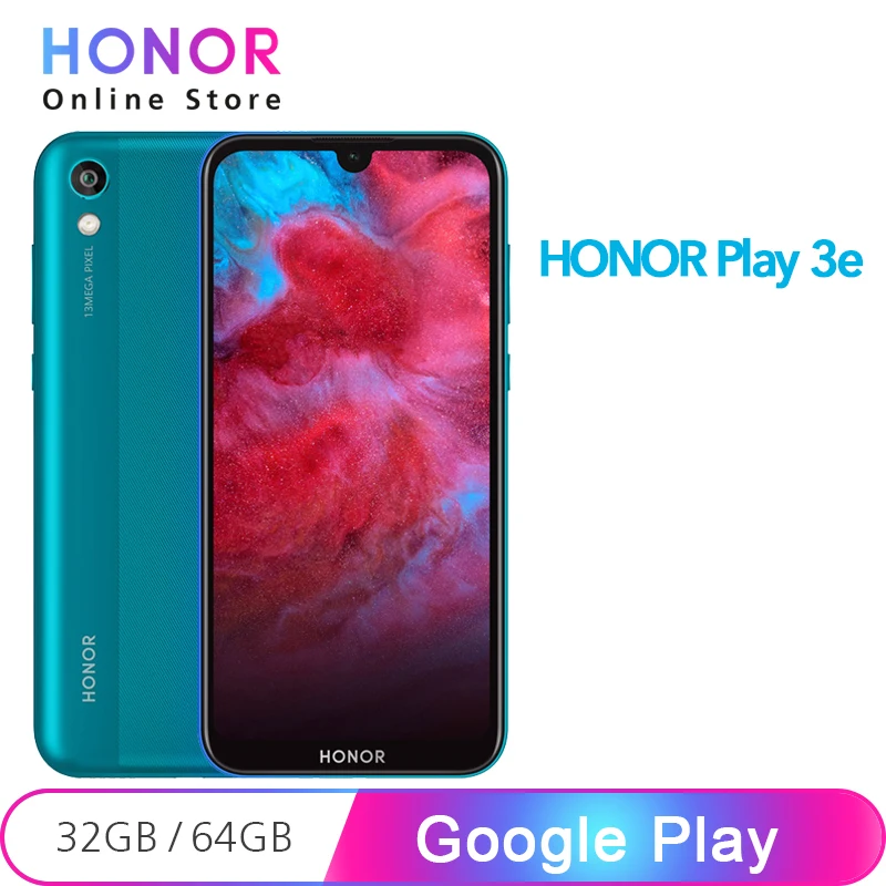 Google Play Honor Play 3e 32 Гб 64 Гб MT6762R восьмиядерный смартфон 13 МП+ 5 Мп камера 5,7" полный экран 3020 мАч мобильный телефон