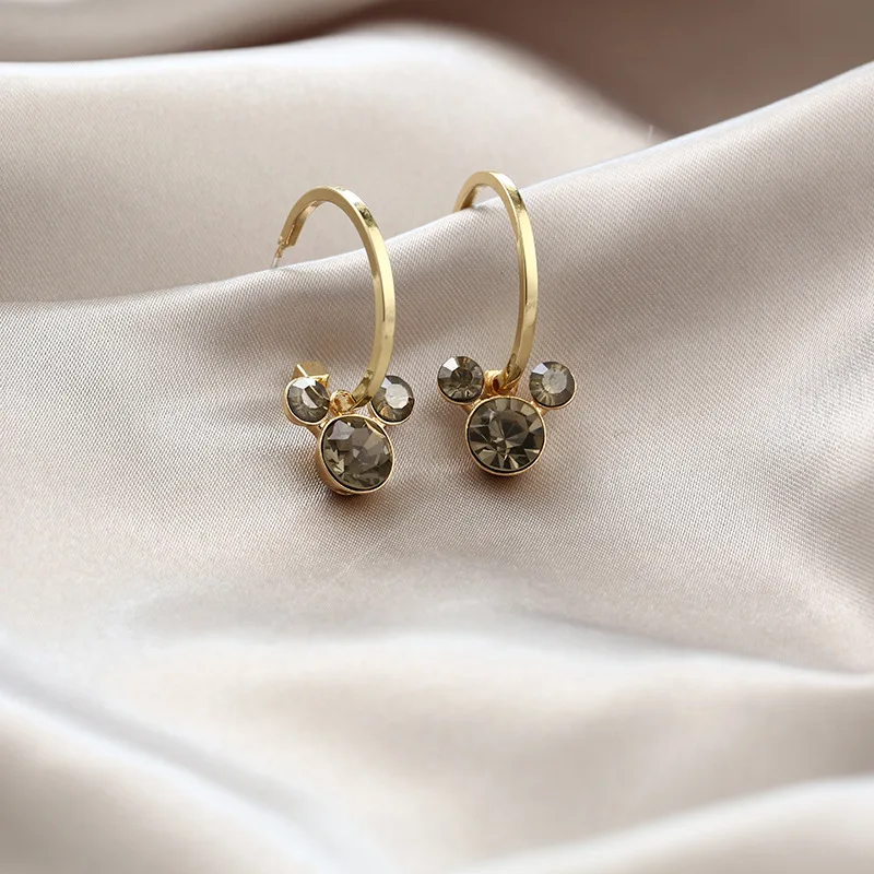 Cute Mouse Earrings Hooks Crystals For Women Elegant Korean Cartoon Jewelry 2021 Charm Luxury Anime Accessories Wholesale | Украшения и