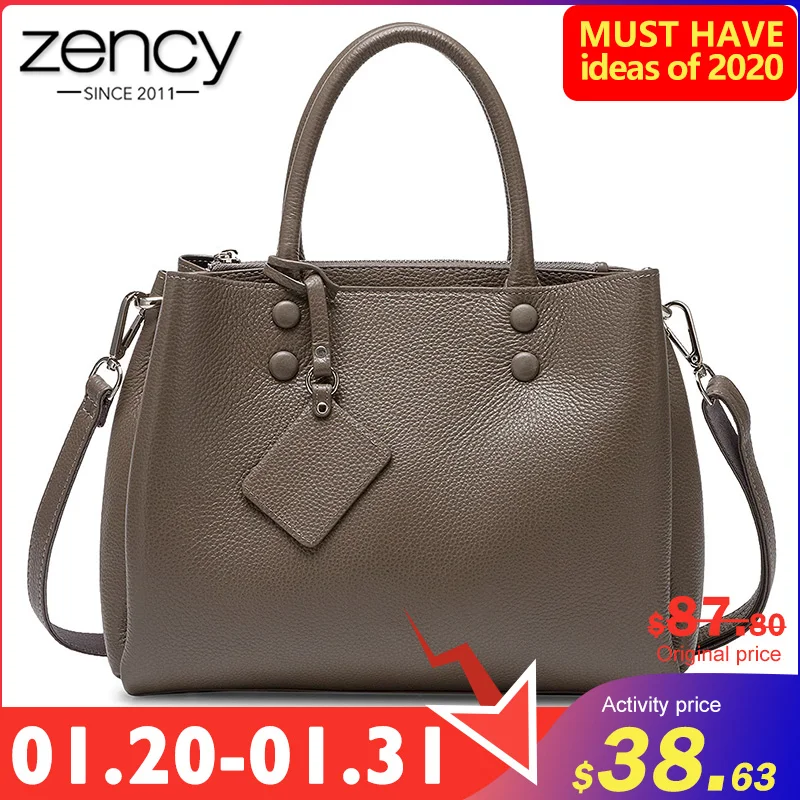  Zency Women Casual Tote Handbag 100% Genuine Leather Fashion Grey Lady Shoulder Crossbody Bag High 