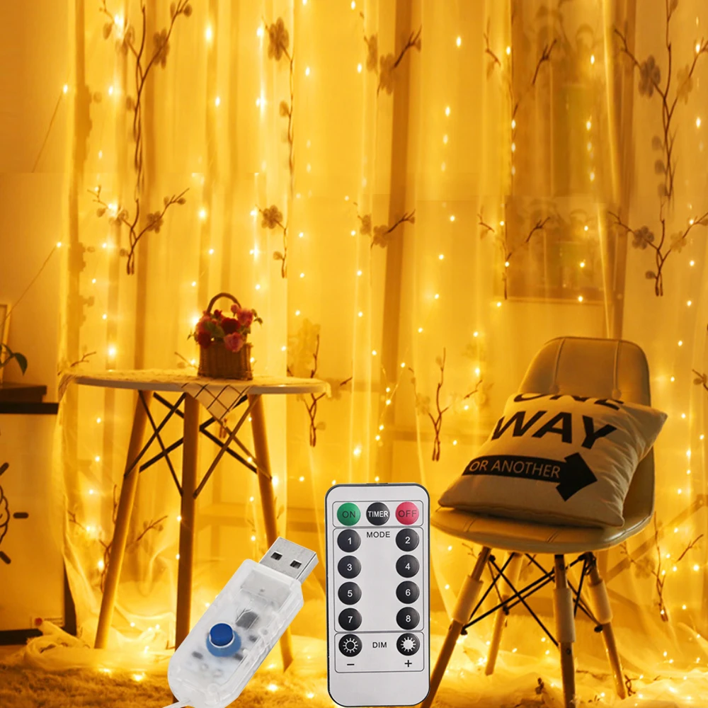 

3Mx3M 300 LED 4 Colors Lights Romantic Christmas Wedding Decoration Outdoor Curtain String Light Remote-control 1/8 modes USB