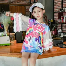 Детская одежда двустороннее платье-футболка с рисунком пони из мультфильма для детей постарше одежда для маленьких девочек