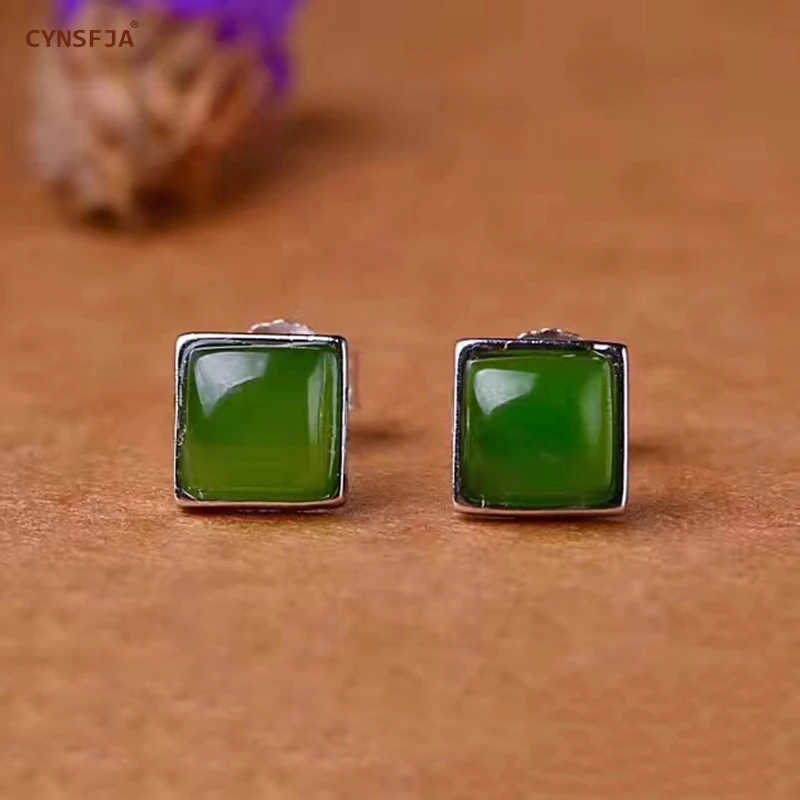 

CYNSFJA Real Certified Natural Hetian Jasper 925 Sterling Silver Fine Jewelry Heart Green Jade Earrings High Quality Best Gifts
