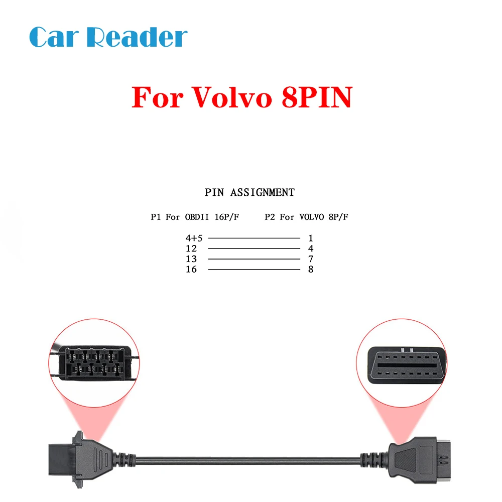 Для Volvo 8PIN к OBD2 16pin obd 2 подключение совместимые диагностические инструменты