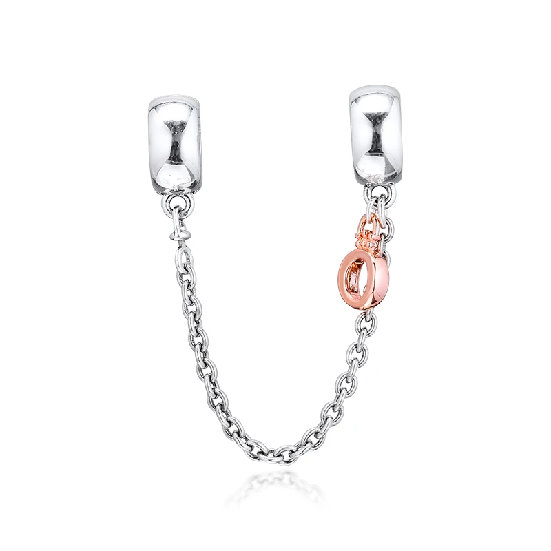 

Genuine 925 Sterling Silver Beads Dangling Crown O Safety Chain Charms Fits Original Bracelet Women DIY Jewelry Berloques