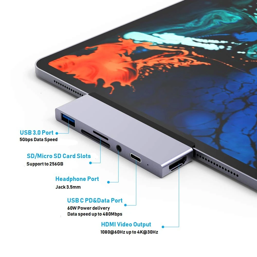 USB C концентратор адаптер с USB-C TYPE C зарядка PD 4 K HDMI USB 3,0 3,5 мм наушники с iPad Macbook Pro SAMSUNG S8 S9 S10