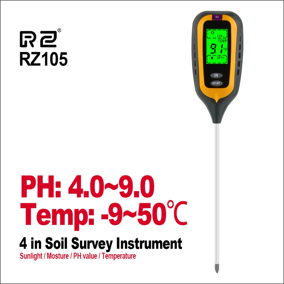 Digital Soil Thermometer 4-in-1 Soil Tester Soil Thermometer/Light/Air  Temperature/Air Humidity Meter Digital Soil/Plant Environment Survey  Instrument