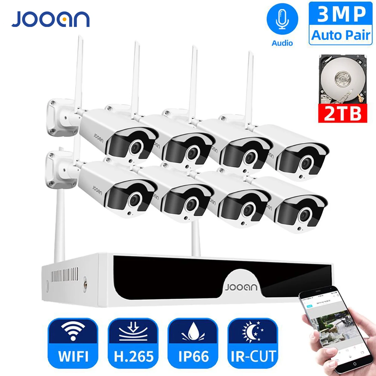 8CH NVR Wireless CCTV System Recorder 1T 2T 3MP IR-CUT Outdoor IP Camera Set Security System Audio Video Surveillance Kit H.265