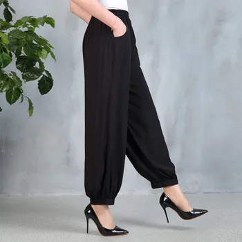 

2020 summer ladies casual cotton and linen elegant wide-leg trousers retro bloomers solid color female trousers plus size 5XL