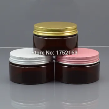 

50pcs 100g Black Cream Jars With Black/gold bronze Aluminum Lid Plastic Jar Empty Cosmetic containers,100g PET Cream Case