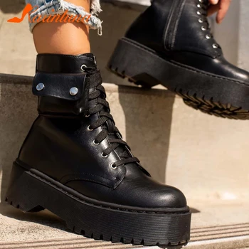 

KARINLUNA New Fashion Female Autumn Punk Boots Round Toe Platform Chunky High Heels Zip Cross Tied Women Boots Ankle Women Shoes