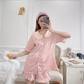 

Princess sweet lolita pajamas women's summer thin ice silk cute pajamas round collar sweet short sleeve pajamas MHH NK06