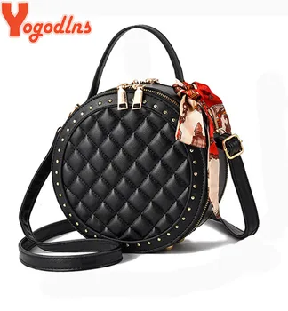 

Yogodlns Casual Women PU Leather Shoulder Bag Fashion Round Ribbon Handbag Mini Messenger Bags