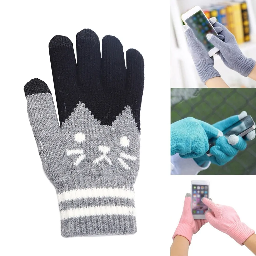 

2019 Fashion winter gloves knitted touch screen phone warm cute animal gloves for girls students outdoor mittens