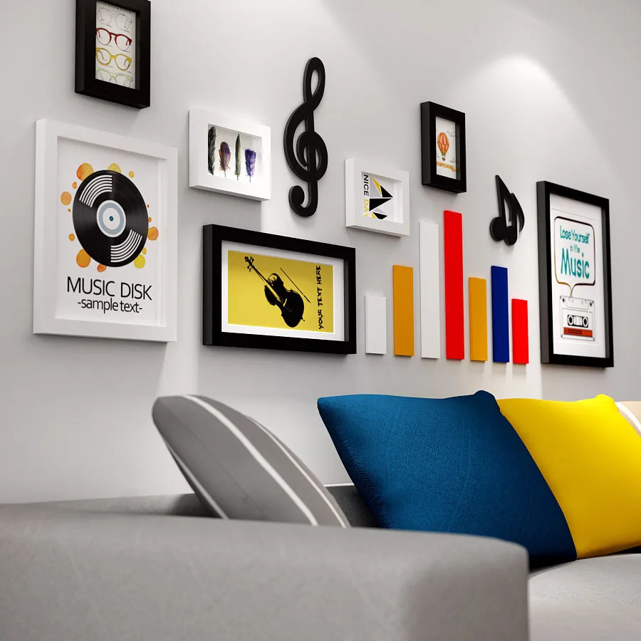 

10pcs/Set Creative Wood 3D Picture Frame Music Photo Wall Home Decorative Paintings Living Room Background Mount Photo Frame Mod