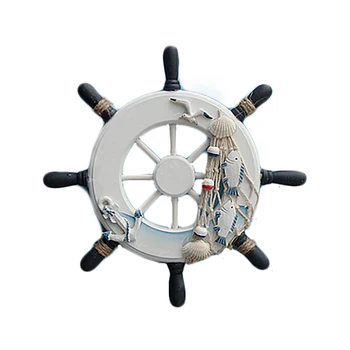 

Mediterranean Beach Boat Ship Steering Wheel Fishing Net Hanging Decor Wall Art Hanging Ornaments Wood Crafts Home Decoration