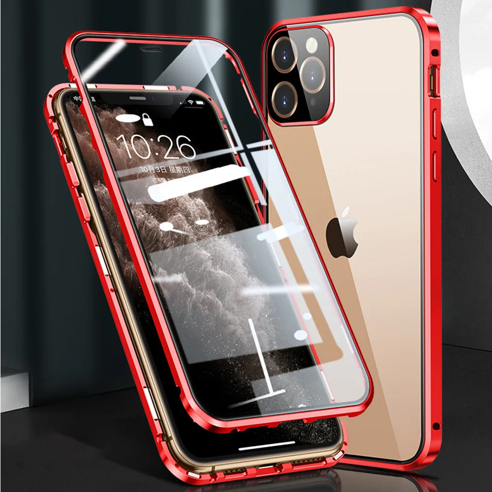 Magnetic Metal Phone Case For iPhone 13 12 11 Pro XS Max XR X 8 7 6s 6 Plus SE2 Double-Sided Glass Full Protection Magnet Cover