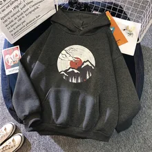 Neutral Hoodies Street Japanese Retro Style Printed Women's Hooded Pullover Tops and Velvet Personality Sports Top Jacket