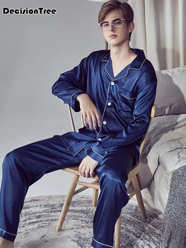 

2020 pijama men pajamas set breathable soft silk homewear striped tops +pants nightgown pyjamas comfy men sleepwear set